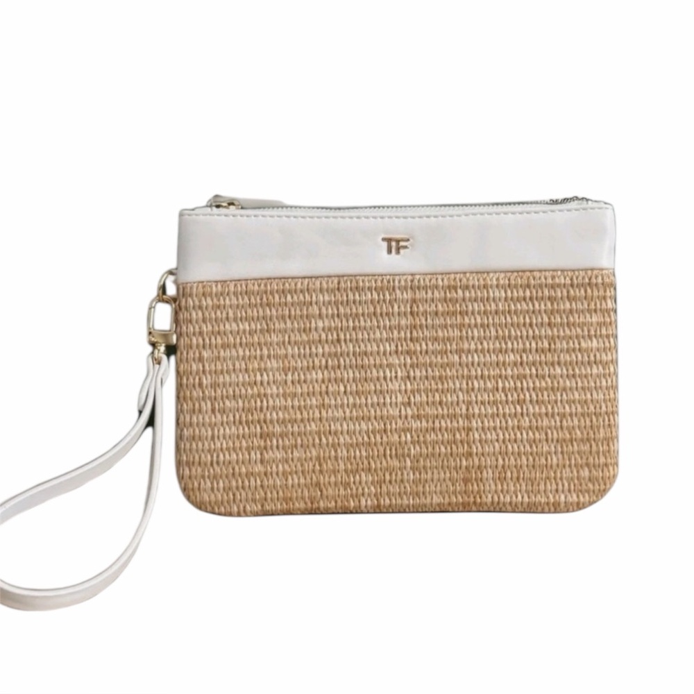 Tom Ford Beauty Makeup Cosmetic Wristlet Straw Raffia Pouch